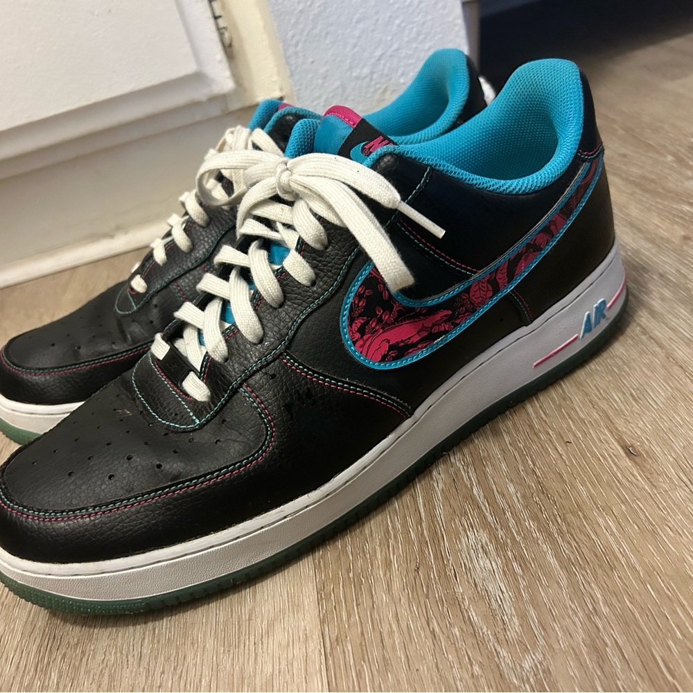 Size 13 - Nike Air Force 1 '07 LV8 Miami Nights Black, Pink, & Blue (Pre-owned)